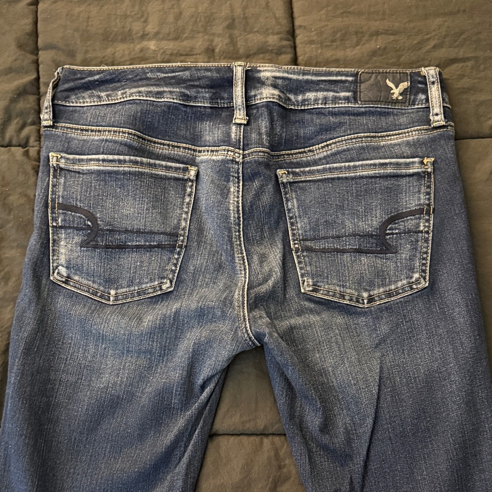 American Eagle Outfitters Distressed Dark Blue Slim Straight Jeans